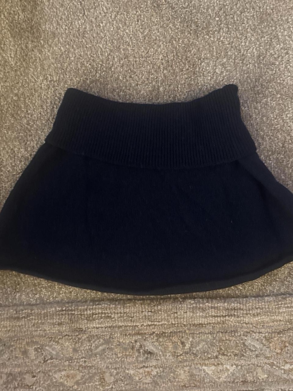 Fitted Black Knit Fold-Over Waist Mini Skirt